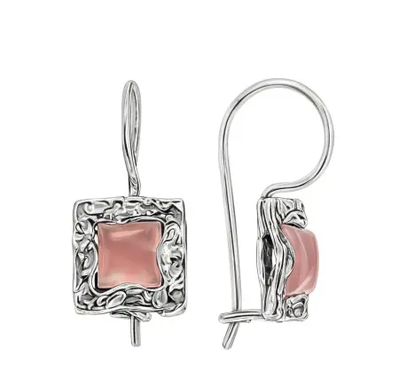 Серебряные серьги с розовым кварцем