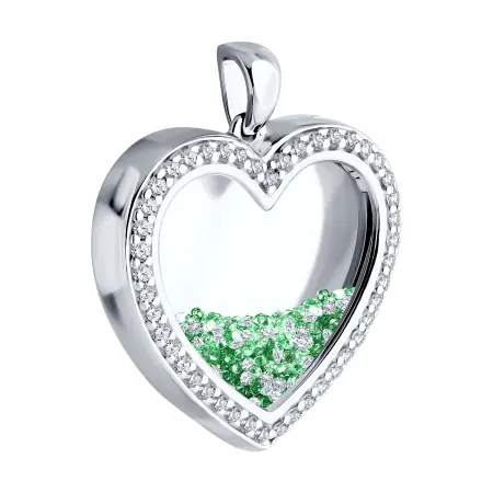 Серебряная подвеска с лейкосапфирами и фианитами «Сердце»