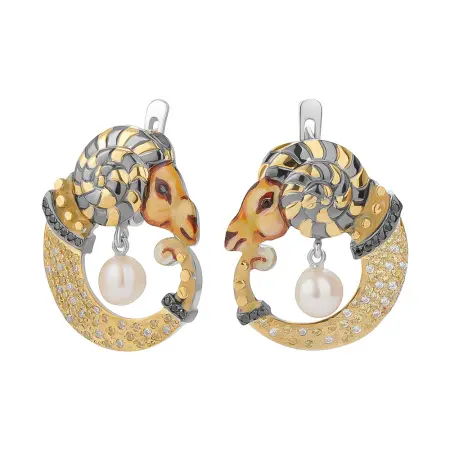 Серебряные серьги с жемчугом и фианитами