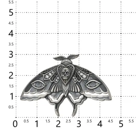 Серебряная брошь «Мотылек бражник» череп с эмалью и фианитами