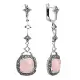 Серебряные серьги с розовым кварцем и марказитами Swarovski