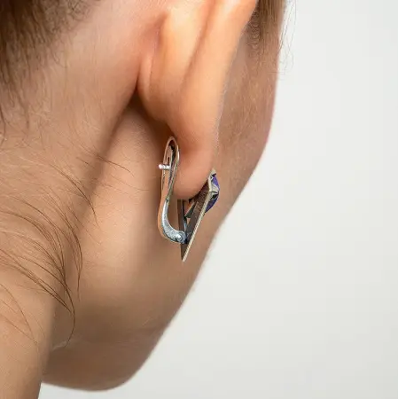 Серьги из серебра с камнем чароит