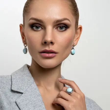 Серебряные серьги с ларимаром