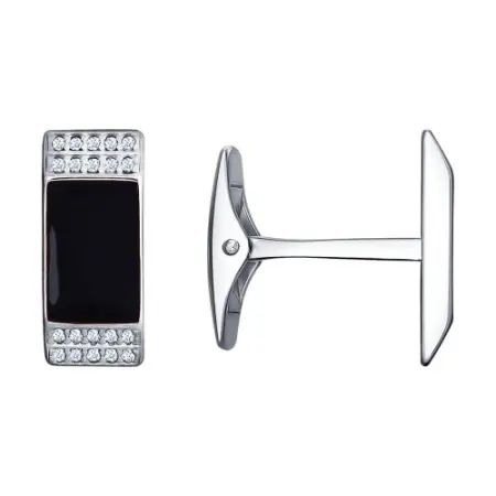 Серебряные запонки с эмалью и фианитами SOKOLOV