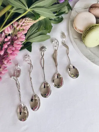 Серебряный набор «Цветы России» 6 чайных ложек