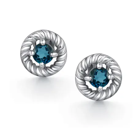 Серьги-гвоздики из серебра с лондон-топазом