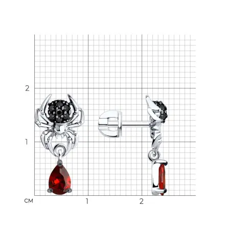 Серьги-пуссеты из серебра с фианитами «Паук»