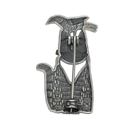 Серебряная брошь с эмалью «Кот и ворона»