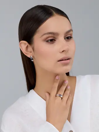 Серьги из серебра с гранатом и фианитами