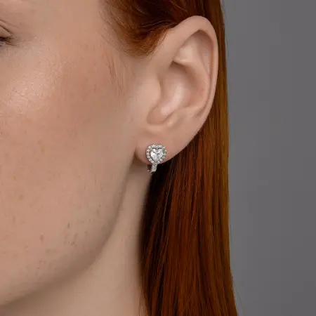 Серьги из серебра с фианитами «Сердце»