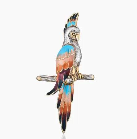 Брошь из серебра с эмалью «Попугай»