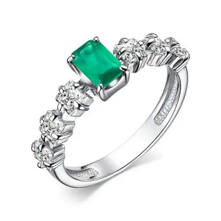 Серебряное кольцо с агатом и фианитами