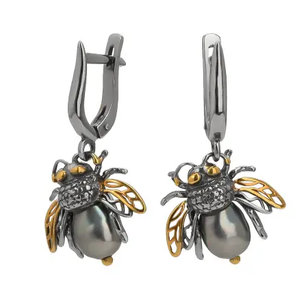 Серьги из серебра с жемчугом «Муха»