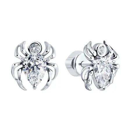 Серебряные серьги-пусеты с фианиатми «Паук»