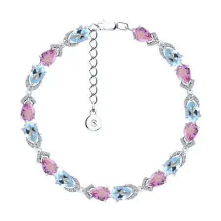 Серебряный браслет с аметистом, топазом и фианитами