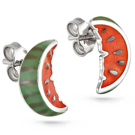 Серьги из серебра с эмалью «Арбуз»