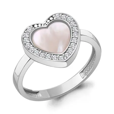 Серебряное кольцо с перламутром и фианитами «Сердце»