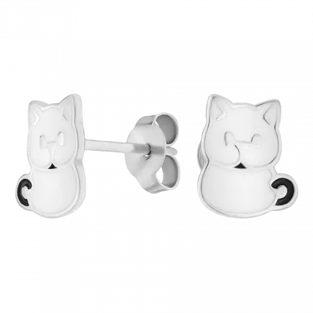 Серебряные серьги с эмалью «Кот»