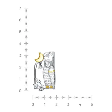 Серебряная брошь с фианитами «Сова и Луна»