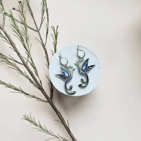 Серьги из серебра «Райская птица» с эмалью