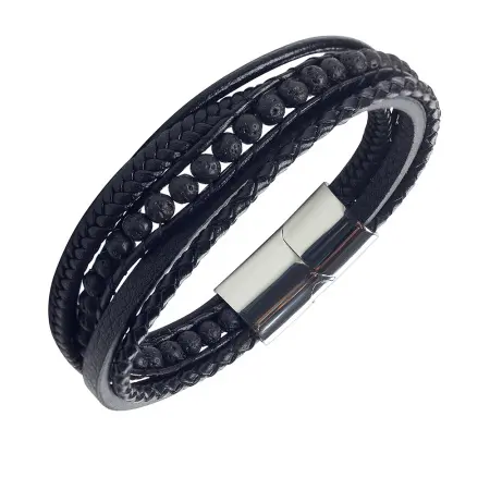 Кожаный браслет с вулканической лавой