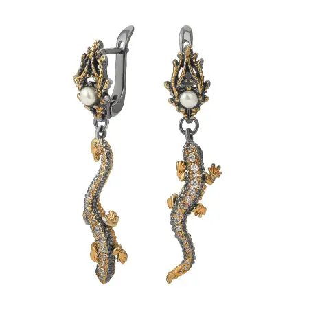 Серьги из серебра «Ящерица»