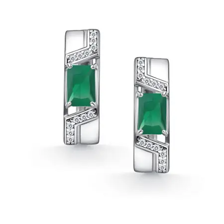 Серьги из серебра с зелёным агатом и фианитами