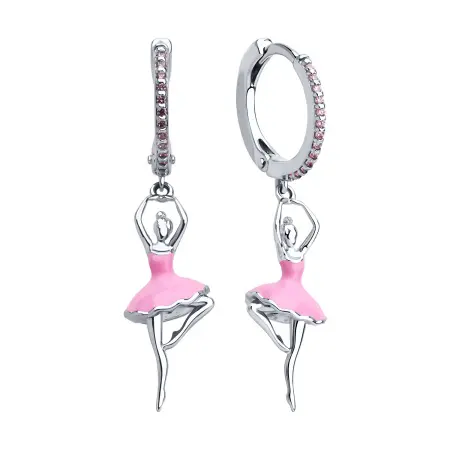 Серьги из серебра с фианитами и эмалью «Балерина»