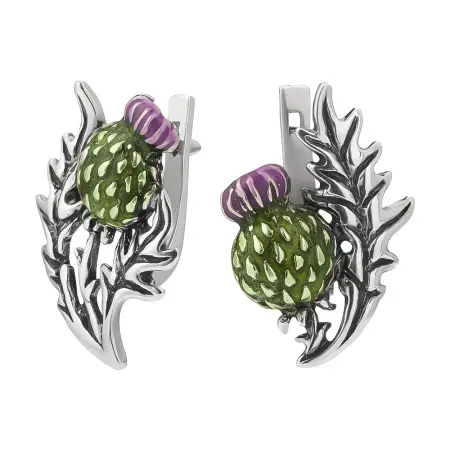 Серьги из серебра «Чертополох» с эмалью