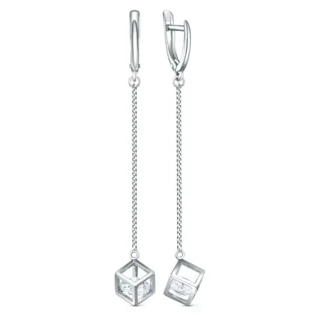 Серебряные серьги с фианитом «Куб»
