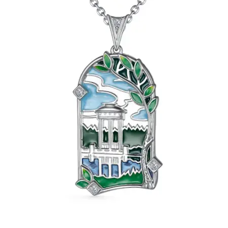 Подвеска из серебра с эмалью «Беседка на озере»