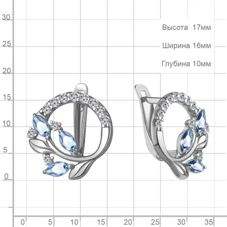 Серебряные серьги с топазом и фианитами