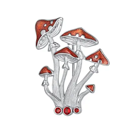 Брошь из серебра с эмалью «Грибы»