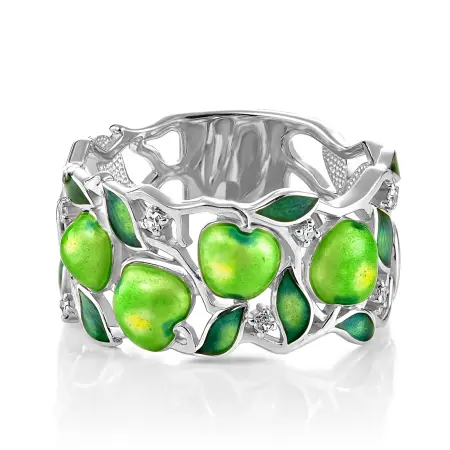 Серебряное кольцо «Яблоко» с бриллиантом и эмалью