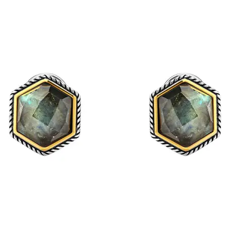 Серебряные серьги с лабрадоритом и позолотой