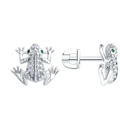 Серьги из серебра с фианитами «Лягушка»