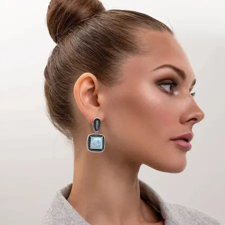 Серьги из серебра «Нежность» с топазом и ларимаром