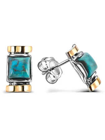 Серьги из серебра с бирюзой и золотом