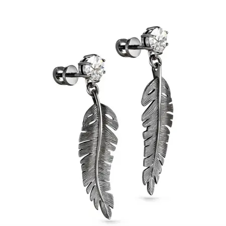 Серьги из серебра с фианитами «Перо»