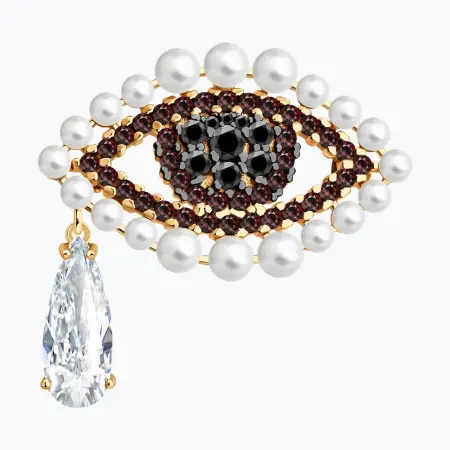 Брошь из серебра с синтетическим жемчугом и фианитами «Глаз»