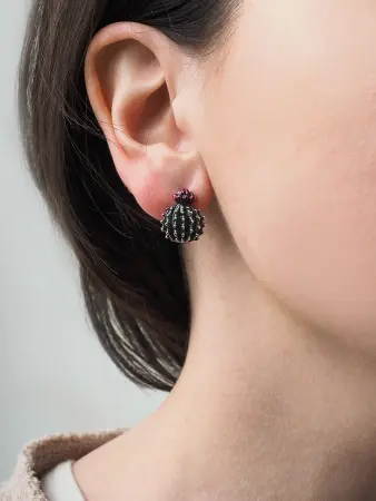 Серьги из серебра с эмалью «Кактусы»