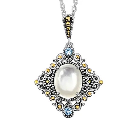 Серебряное колье ALEXANDRE VASSILIEV с перламутром, топазом и позолотой