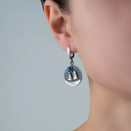 Серьги из серебра с синтетическим опалом «Лес»