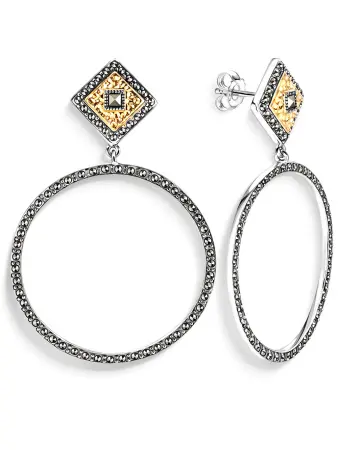 Серебряные серьги конго с марказитами Swarovski и позолотой