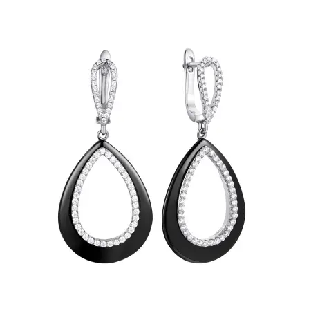 Серьги из серебра с керамикой и фианитами