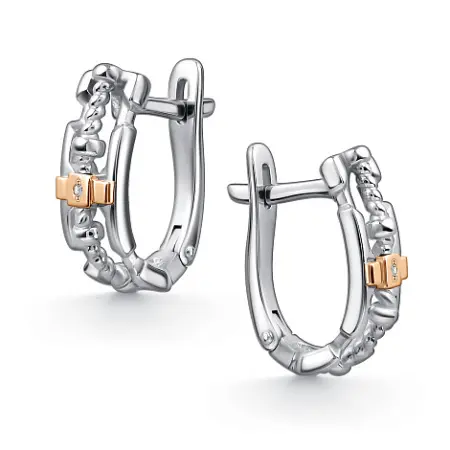 Серебряные серьги с позолотой и бриллиантами