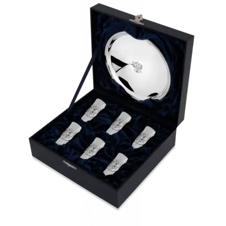 Серебряный набор «Герб» 6 стопок и поднос