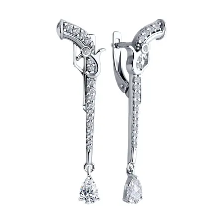 Серьги из серебра с фианитами «Револьвер»