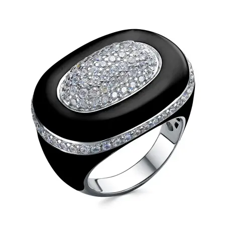 Кольцо из серебра с кубическим цирконием и эмалью