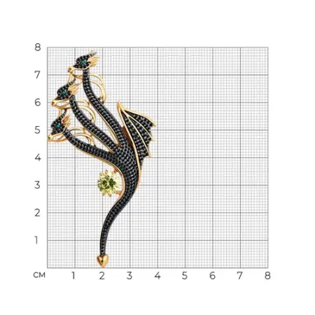 Брошь из серебра с фианитами «Дракон»